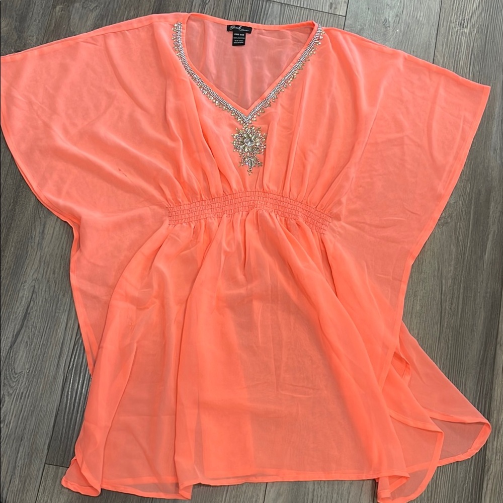 Elegant Coral Embellished Women's Top
